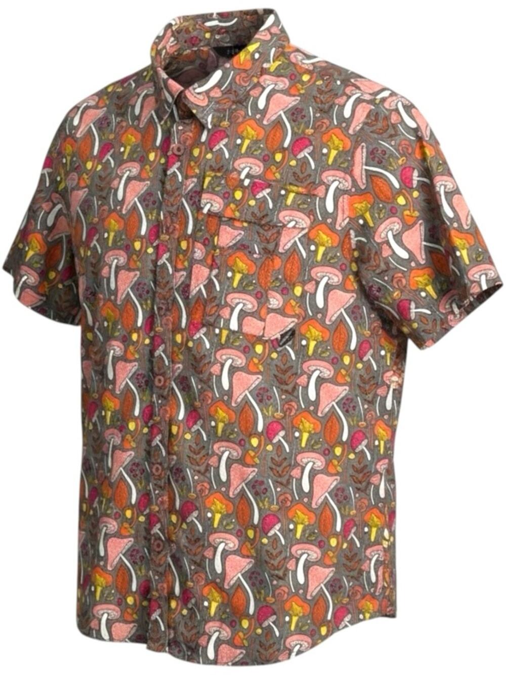 Men’s Short Sleeve Button-Down Shirt in Multicolor Mushroom Print
